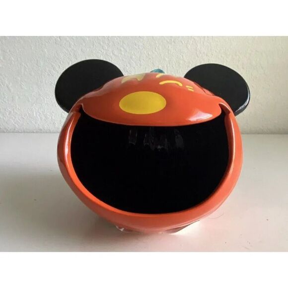 Disney Parks Mickey Mouse Candy Dish Bowl Ceramic Halloween Winking Pumpkin NEW - Picture 8 of 14